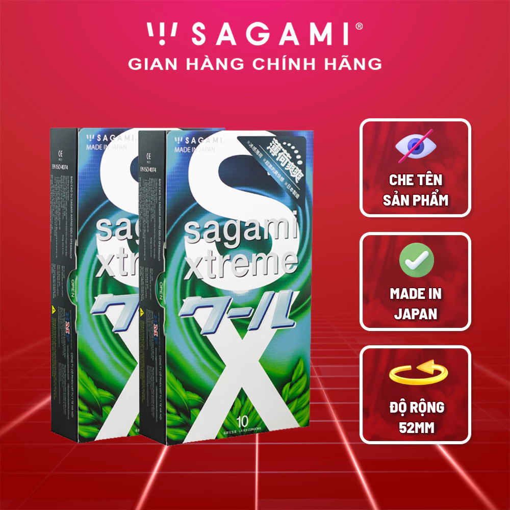Combo 2 hộp bao cao su Sagami Spearmint kéo dài thời gian hương bạc hà hộp 10c