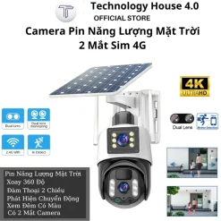 Camera Năng Lượng Mặt Trời 1080P HD, SIM 4G 2 Mắt Xem 2 Màn Hình 8.0MPX 4K, Đàm Thoại 2 Chiều, Xoay 360 Độ, Đêm Có Màu