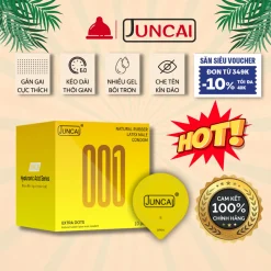 Bao cao su Juncai Extra Dot gân gai 3D cao cấp, kéo dài thời gian quan hệ, siêu mỏng nhiều gel bôi trơn - hộp 10 bcs