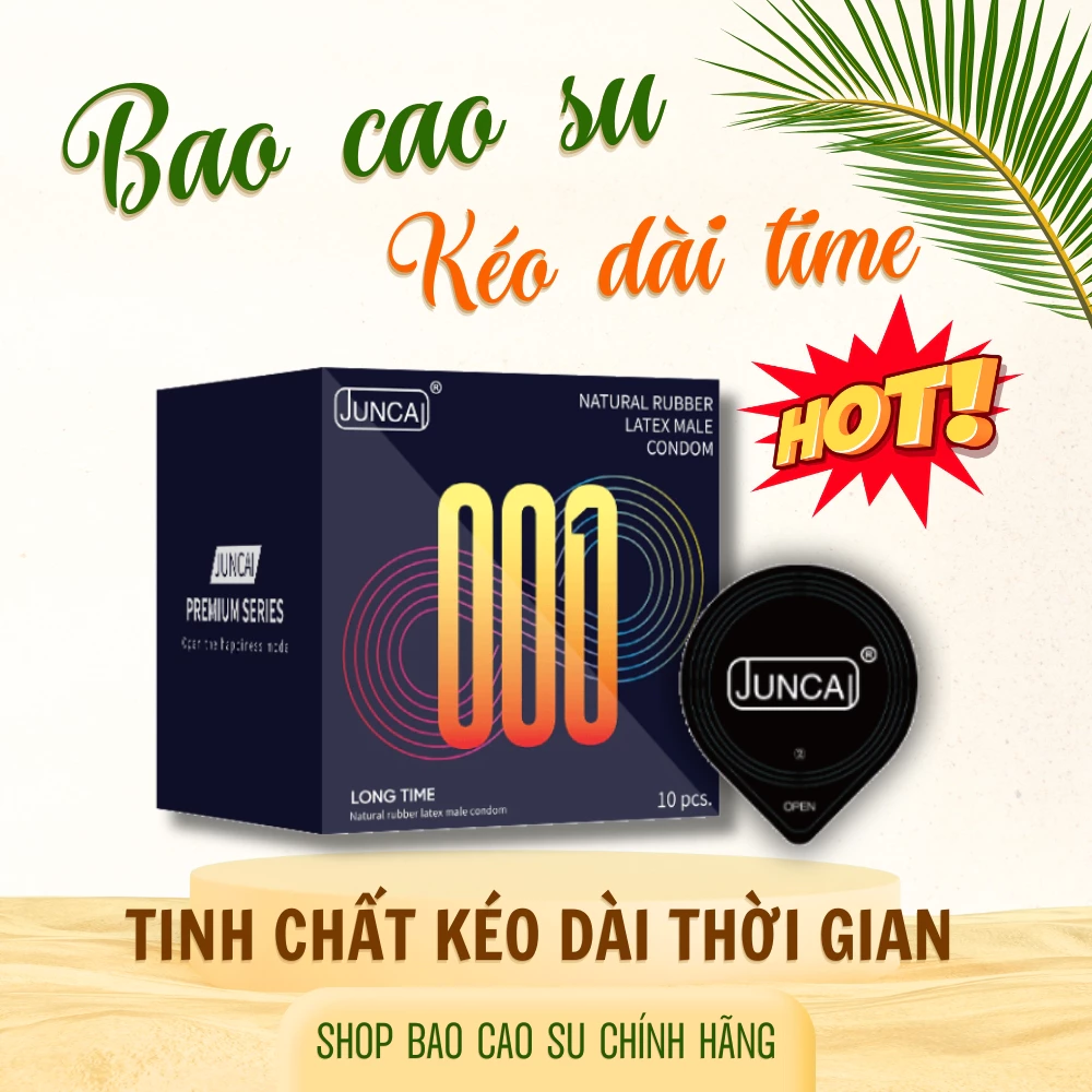 Bao cao su Juncai kéo dài thời gian quan hệ, siêu mỏng nhiều gel bôi trơn, gân gai cao cấp, hộp 10 bcs