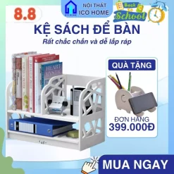 Kệ sách để bàn bằng gỗ đẹp có nhiều ngăn dễ dàng lắp ráp, để bàn học bàn làm việc văn phòng gọn gàng- ICO HOME