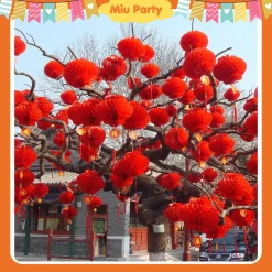 Combo 10 Lồng Đèn Giấy Đỏ Treo Trang Trí TẾT Trung Thu 2025 - Miu Party
