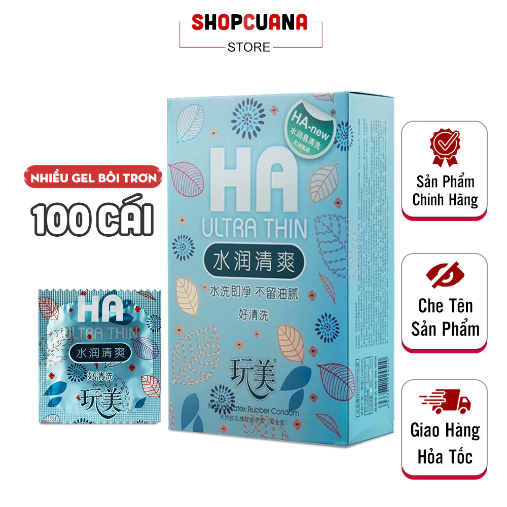 Bao Cao Su HA Ultra Thin - Bao Cao Su Siêu Mỏng Tăng Chân Thực, Nhiều Gel Bôi Trơn Giảm Khô Rát (Hộp 100 Chiếc)