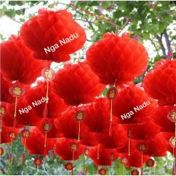 [SÉT SỈ 10 CÁI] Đèn lồng đỏ Nilon chữ Phúc treo trang trí Tết,Noel, đèn lồng giấy đỏ ni lông- den long siêu thị