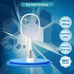 Vợt Muỗi Kiêm Đèn Bắt Muỗi 2 In 1 Đa Năng, Đèn Bắt Muỗi Tự Động Có Cổng Sạc USB Và Đế Tiện Dụng