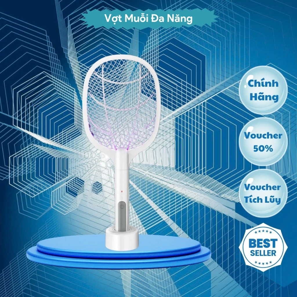 Vợt Muỗi Kiêm Đèn Bắt Muỗi 2 In 1 Đa Năng, Đèn Bắt Muỗi Tự Động Có Cổng Sạc USB Và Đế Tiện Dụng