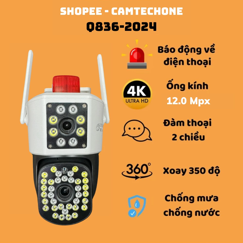 Camera YooSee Q836 2 mắt Xoay 360 Độ siêu nét, Có đèn báo động, Góc rộng - Đàm thoại 2 chiều, phát hiện chuyển động