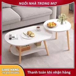 Bàn trà hình ovan 2 tầng, Bàn trà, bàn sofa phòng khách phong cách vintage lắp ráp dễ dàng