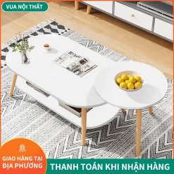 Bàn Trà Hình Ovan 2 Tầng Bàn trà sofa Chân gỗ cao cấp Bàn Trà Phòng Khách Sang Trọng Lắp Ráp Dễ Dàng