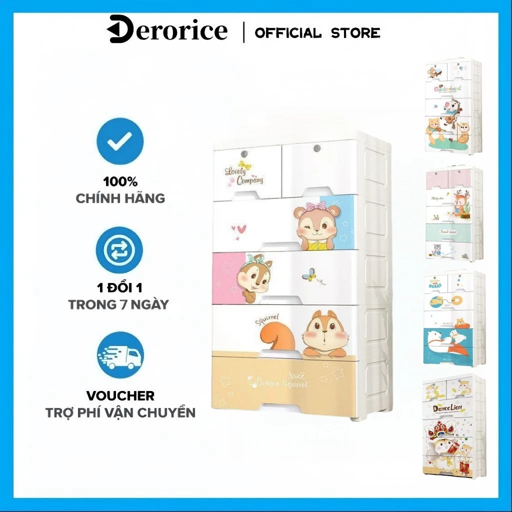 【Rộng 50】Derorice Tủ quần áo nhựa cho bé có bánh xe múa sư tử bốn tầng năm tầng sáu tầng