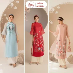 Áo dài cách tân nữ Mộc Trà các màu, 4 tà tơ ánh lót lụa, đính kết thủ công cao cấp- Áo Dài Hoàng Mai