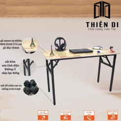 Bàn học , làm việc gấp gọn , mặt bàn gỗ cao su tự nhiên , chống nước cực tốt , bàn đã lắp ráp sẵn -