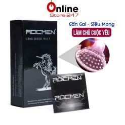 Bao Cao Su Gân Gai Rocmen Đen Long Shock 4 In 1 (Hộp 12C) – Bcs Siêu Mỏng, Nhiều Gel, K.D.T.G (12C)