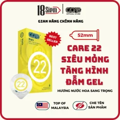 Bao cao su siêu mỏng CARE 22 Nipis mỏng trơn truyền nhiệt tốt, tăng cường gel bôi trơn