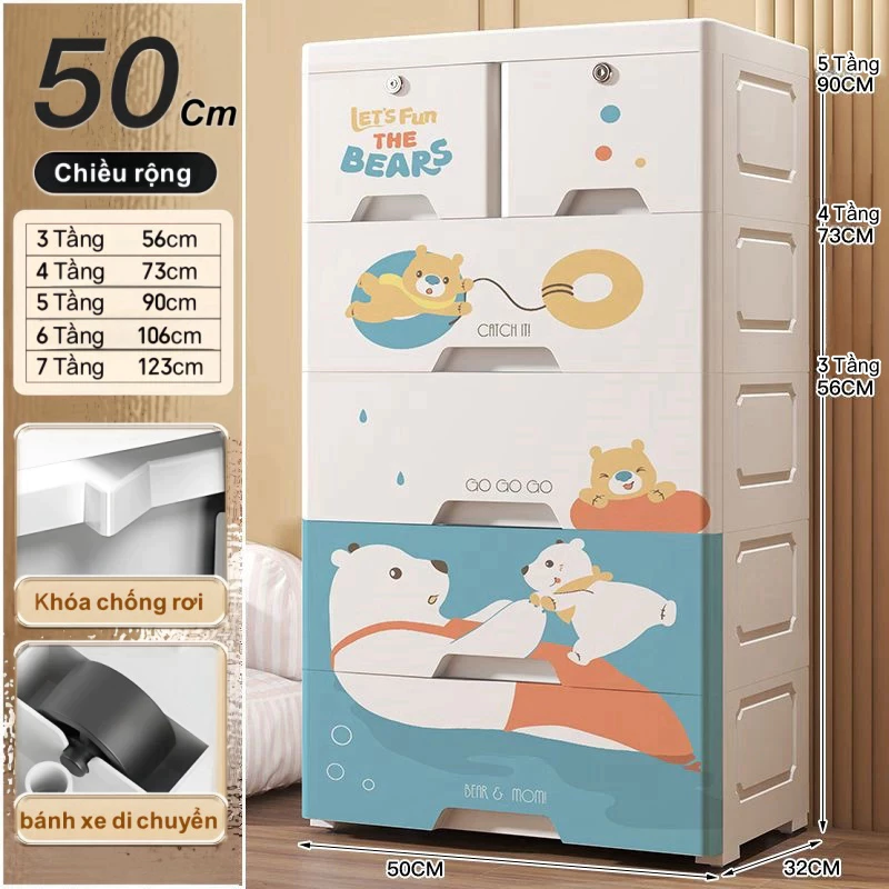 tủ quần áo nhựa cho bé có bánh xe múa sư tử bốn tầng năm tầng sáu tầng