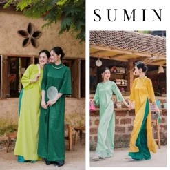 Set Áo Dài Gấm Dáng Suông Tay Loe Lỡ Tà Dài, Áo Dài Tết, Hot Trend_G07