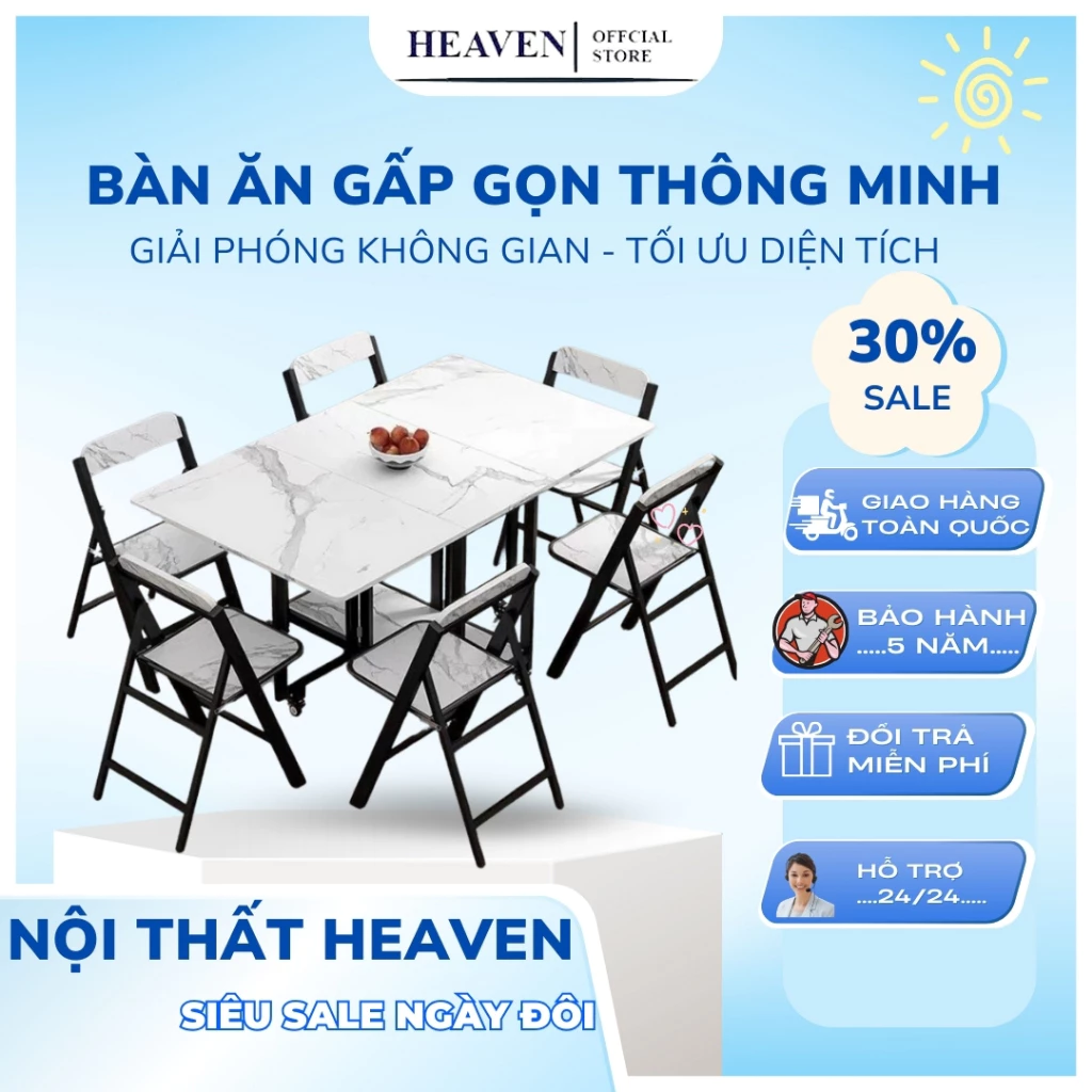 Bàn ăn gấp gọn thông minh lắp ráp hoàn chỉnh thương hiệu shopMall uy tín ,tiết kiệm không gian,chống nước,linh hoạt 608