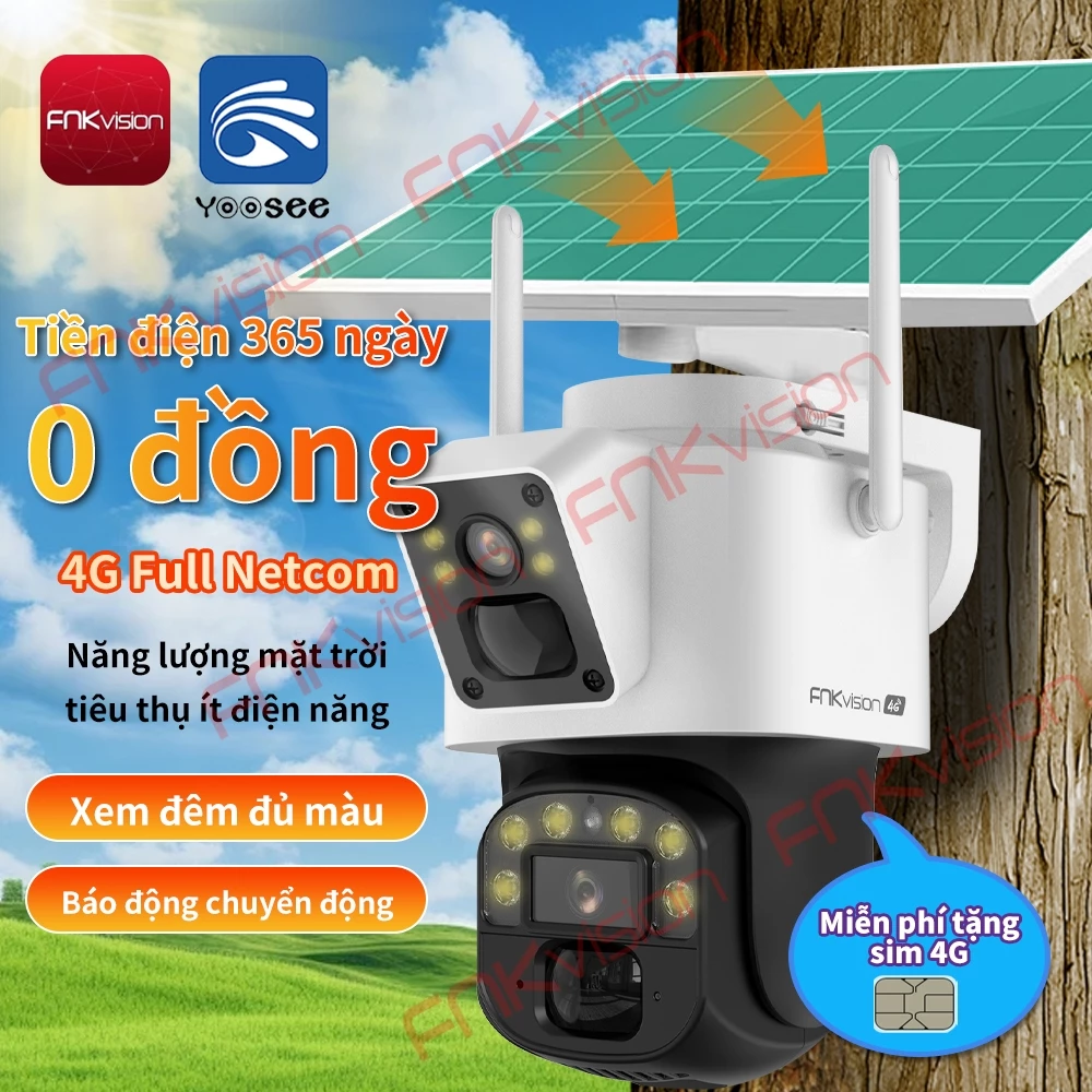 Camera Yoosee năng lượng mặt trời 4G Fnkvision,xoay chuyển quan sát 360 độ, bảo hành 12 tháng