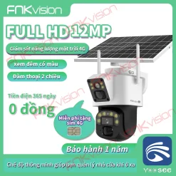 [FNKvision] Camera năng lượng mặt trời 4G Yoosee, 2 mắt 12MP D38Z/4G , xoay chuyển quan sát 360 độ, bảo hành 12 tháng