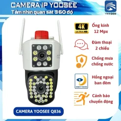 Camera wifi 2 mắt Yoosee góc rộng siêu nét 836L ngoài trời đàm thoại 2 chiều có màu ban đêm