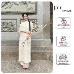 Áo dài cách tân 4 tà chất liệu lụa bóng phối tay tơ Oranga may bọc đường may - Store Jan H85