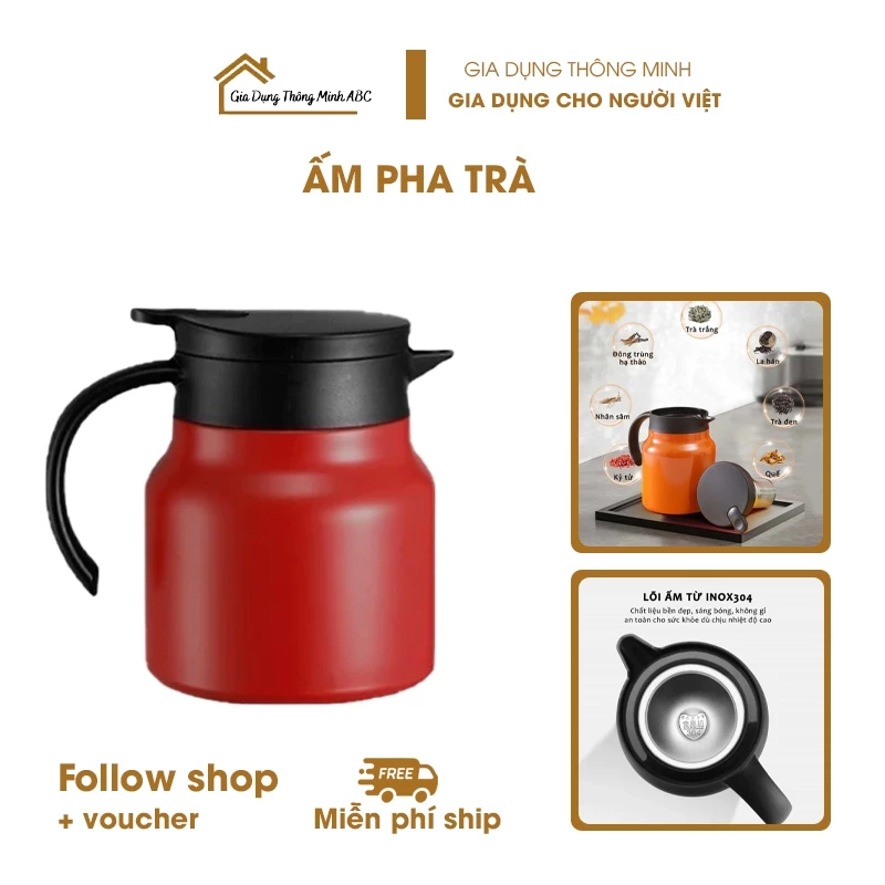 Ấm Pha Trà Giữ Nhiệt Có Lõi Lọc Trà, Bình Siêu Tốc Chất Liệu Inox 316 2 Lớp Cách Nhiệt Dung Tích 1000ml