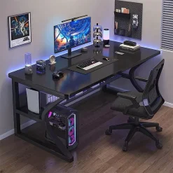 Bàn làm việc chân chữ K cong cao cấp kèm kệ lửng, bàn gaming chân sắt hộp 2x4cm sơn tĩnh điện chắc chắn lắp ráp dễ dàng