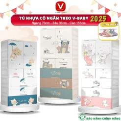 [TẶNG MÓC TREO] Tủ Để Đồ Có Ngăn Treo Họa Tiết Xinh Xắn Chính Hãng V-BABY - Nhựa PP An Toàn Cho Bé