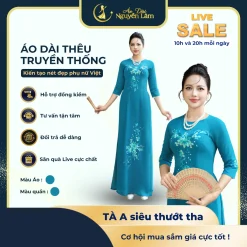 [GIẢM 40K] Áo Dài Lụa Thêu , Áo Dài Cho Mẹ, Áo Dài Mẹ Sui - A15 Xanh Ngọc Áo Dài Nữ Cao Cấp, Co Gian 4 Chiều.