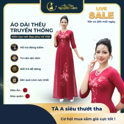 [TẶNG KẸP TÓC] Áo Dài Lụa Thêu, Áo Dài Cho Mẹ Cao Cấp Chất Lụa Thêu Tay Tỉ Mỉ Màu A23 Đỏ Đô - Áo Dài Nguyễn Lâm