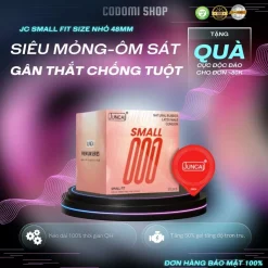 Bao cao su size nhỏ 48mm JUNCAI SMALL FIT siêu mỏng 001, nhiều gel, ôm sát chống tuột bao hộp 10 bcs CODOMI
