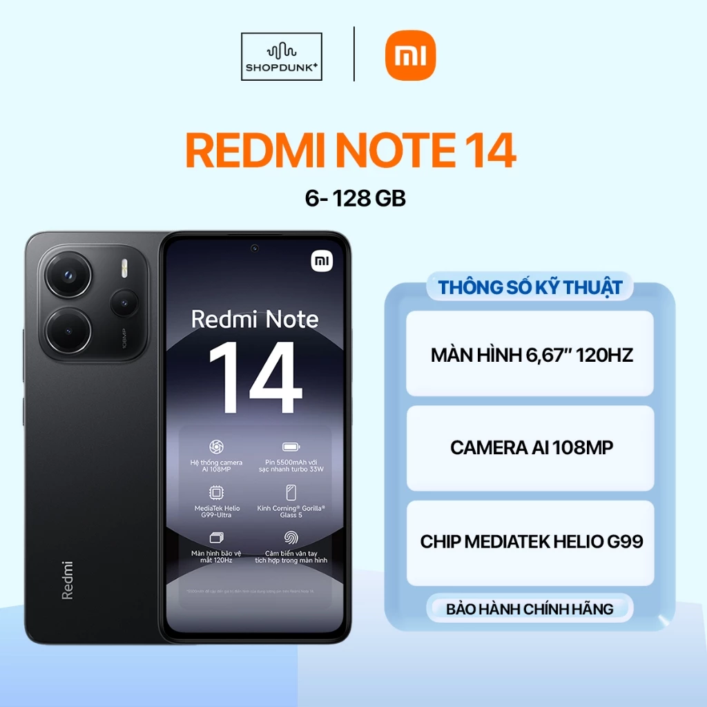 Điện Thoại Xiaomi Redmi Note 14 6GB 128GB Hàng Quốc Tế Chính Hãng