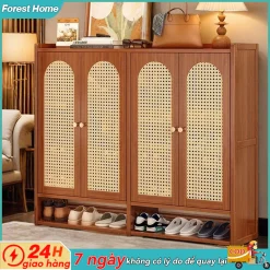 Tủ Giày Gỗ Tre Chống Ốn Kệ Giày Nhựa Dệt Rattan Nhiều Tầng Dung Lượng Lớn