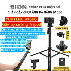 Chân Gậy Chụp Ảnh Đa Năng 91666 Chính Hãng. Bản nâng cấp thân dày dặn hơn, chịu lực cao hơn bản 91666 thường