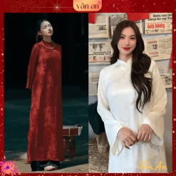 [VÂN AN] Áo Dài KIM TRÀ - Cách Tân Dáng Suông, Thiết Kế 4 Tà - Chất Liệu Tơ Thêu Hoạ Tiết Hoa Trà - (SẴN HÀNG)