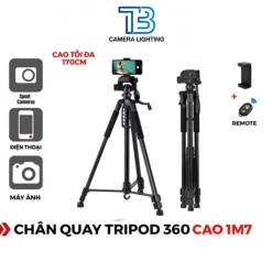 Chân quay Tripod cho Máy ảnh Điện thoại cao 1m5 / 1m7, xoay 360, Tặng Kèm Remote, Túi Đeo, Kẹp ĐT