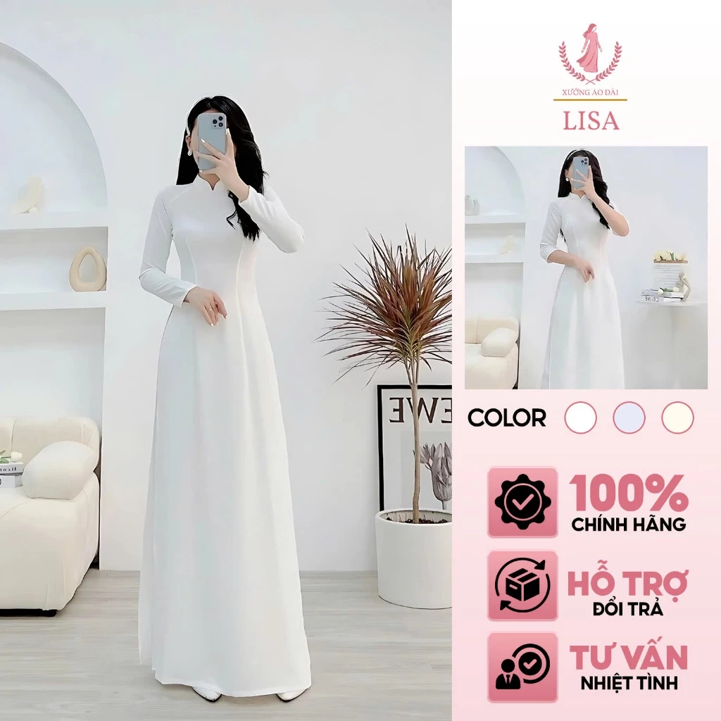 Áo Dài Trắng Trơn Truyền Thống (Trắng Kem, Trắng Xanh Trắng Tinh) Lụa Mỹ Mềm Mịn Tay Dài Tay Lỡ Học Sinh