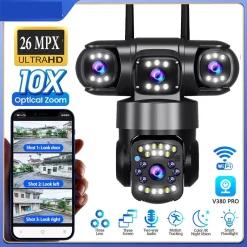 Camera 4 Mắt Wifi Ngoài Trời 360 độ 26MP PTZ ,Đàm Thoại 2 Chiều,Zoom 10X, Theo Dõi Chuyển Động