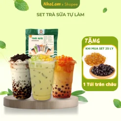 Set Nguyên Liệu Trà Sữa Trân Châu NHALAM FOOD 12-15 Ly Trà Thái Xanh, Đỏ, PLong