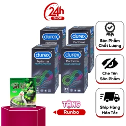 Bao cao su Durex Performa [Combo 4 Hộp Giá Sỉ] - Bcs Trơn Giúp Cuộc Yêu Lâu Hơn, Bcs ôm sát body cho cảm giác thật