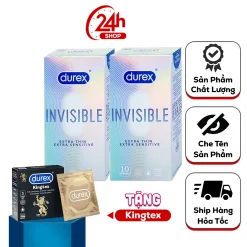 [Sale Kịch Sàn] - Bộ 2 Hộp Bao Cao Su Durex Invisible (10 Cái/Hộp) + Tặng 1 Hộp Bao Cao Su Kingtex (3 Cái)Hộp).