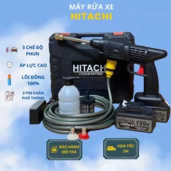 Máy Rửa Xe Hitachi 199V GONA - Xịt Rửa Sân Áp Lực Cao, Máy Tưới Cây Lõi Đồng Không Chổi Than - GONA026