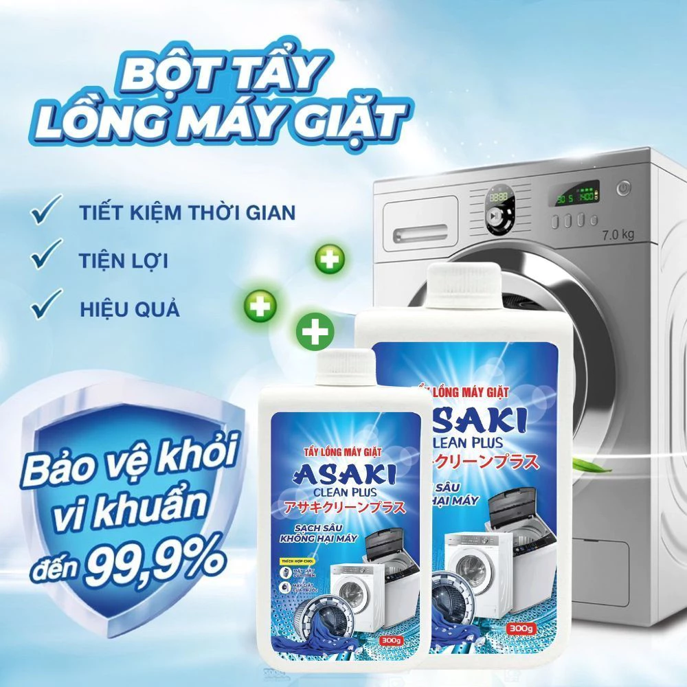 Bột Tẩy Lồng Máy Giặt ASAKI 300G, Tẩy Các Vết Bẩn Tích Tụ, Bảo Vệ Sức Khỏe
