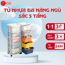 Kệ Để Đồ, Tủ Nhựa Đa Năng Ngũ Sắc 5 Tầng Có Ngăn Kéo Và Bánh Xe Di Chuyển tiện lợi hàng hịn