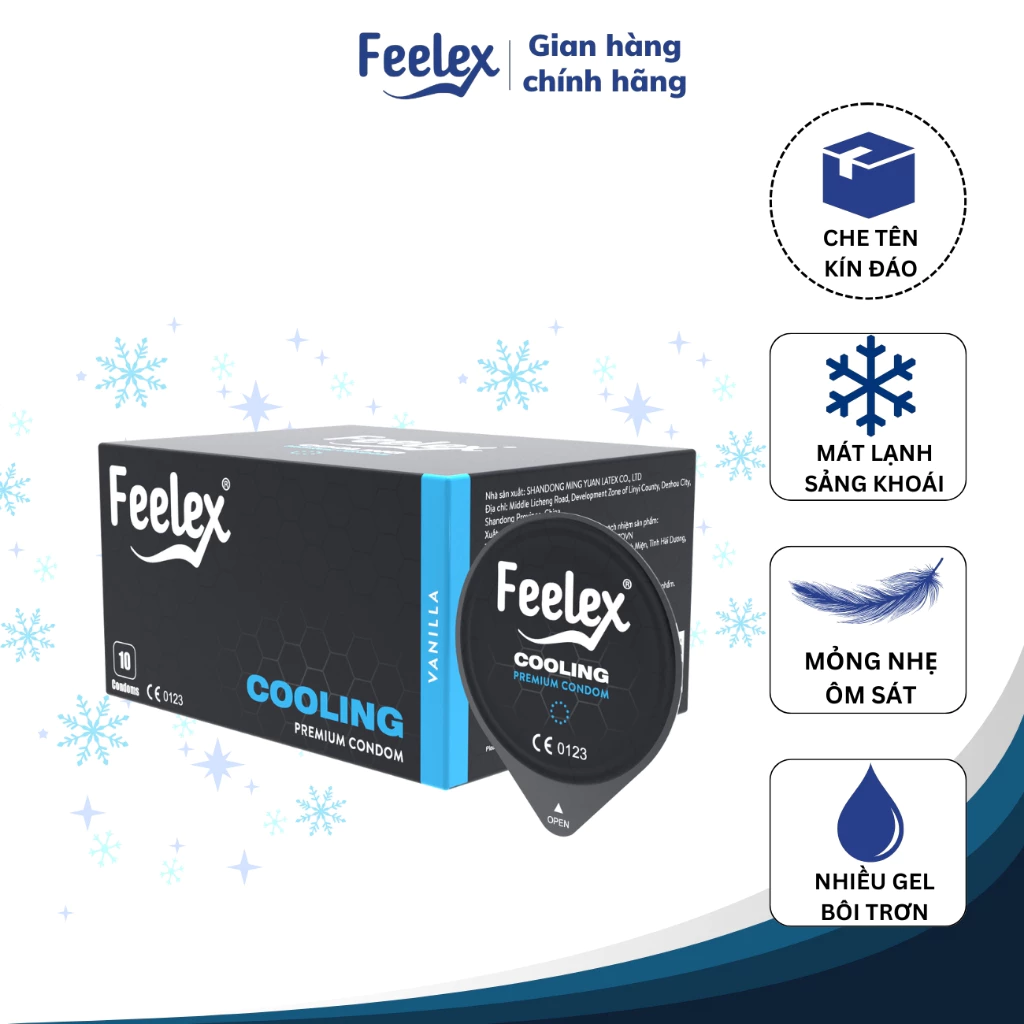 Bao cao su Feelex Cooling siêu mỏng, mát lạnh - hộp 10 bcs