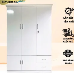 Tủ Nhựa Quần Áo 3 Cánh 2 Ngăn 1m85*1m25, Tủ Nhựa Đài Loan Thiết Kế Hiện Đại, Miễn Phí Vận Chuyển Và Hỗ Trợ Lăp Đặt