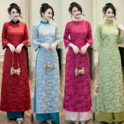 [SẴN HÀNG] Áo dài cách tân XUÂN SẤC, áo dài tết 2026 dáng suông phối cổ cúc tay loe gấm, thích hợp mặc lễ Tết 5 màu