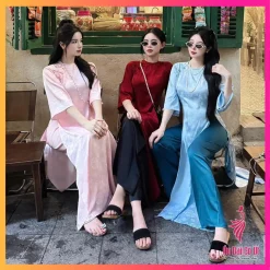 Áo Dài Cách Tân Nữ Vải Gấm Thanh Chi Dáng Suông Tay Loe Hàng May Sẵn