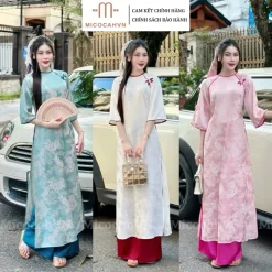 ( TẶNG BỜM) Áo Dài cách tân, Áo Dài Gấm dáng suông cổ tròn Long Phụng, Áo Dài mặc Tết siêu xinh AD18