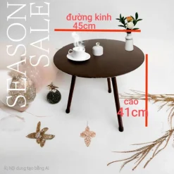 bàn sắt vân sắt, bàn tròn lắp ráp chất liệu sắt, bàn cafe cao 42, mặt tròn đường kính D45, bàn sắt decor, bàn sắt đẹp